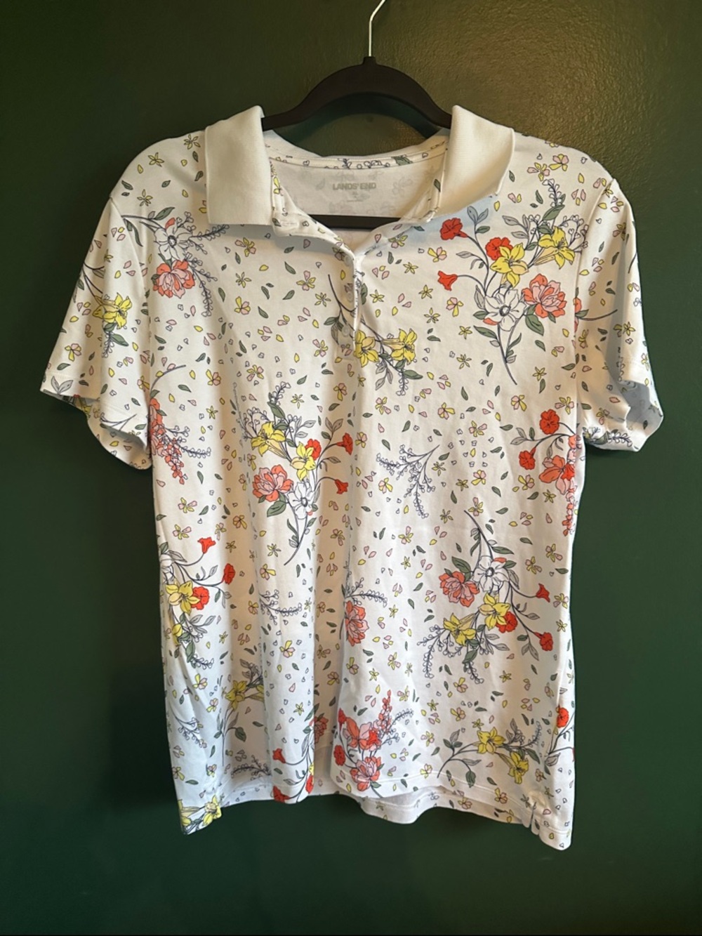 Vintage Lands' End Women’s Floral Polo Made in Peru XL